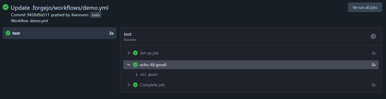 The runner output from the demo