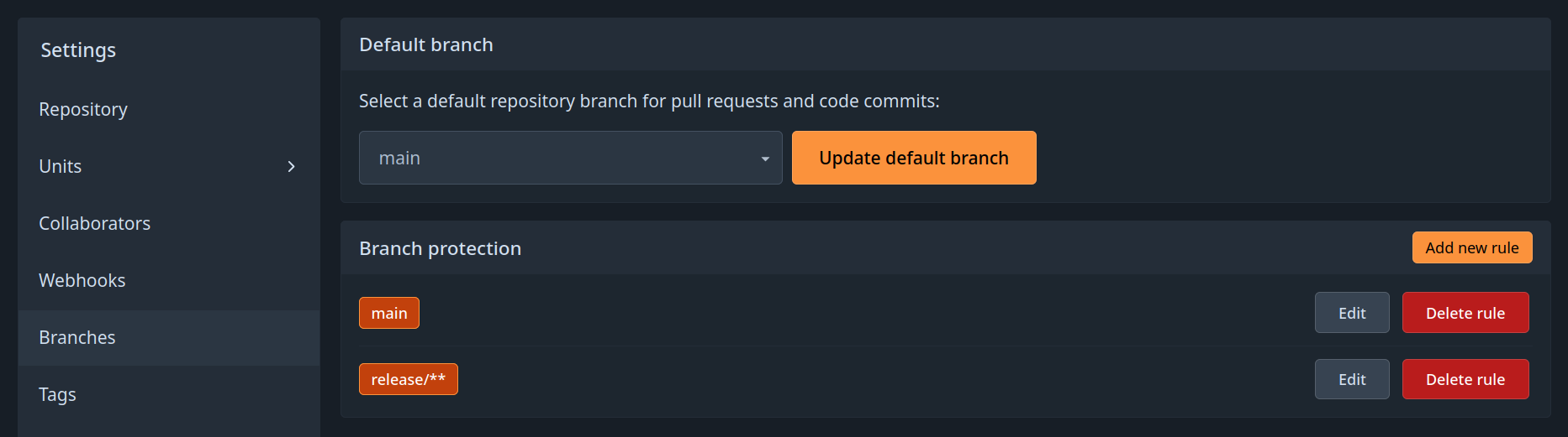 Branch protection settings