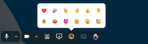 Talk active call reactions panel with emoji options
