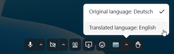 Talk call transcription toolbar with translation and other actions