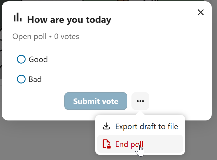 Talk poll dialog with option to close voting