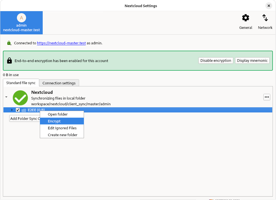 Encrypting a folder on the desktop client step 1