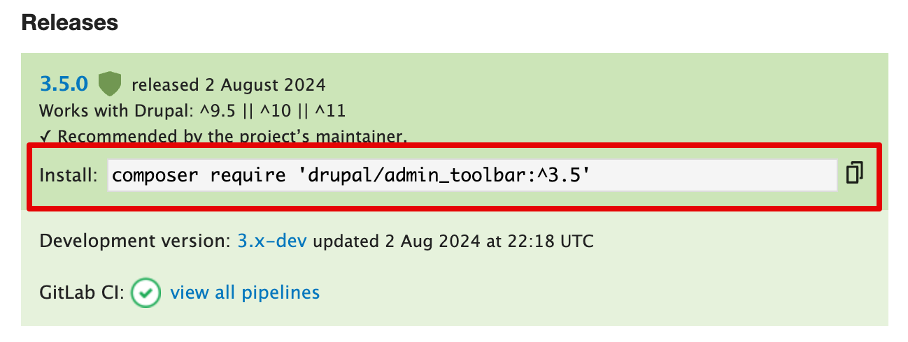 Finding a module's composer install command