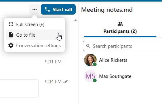 Talk conversation created for a specific file showing the file at the top