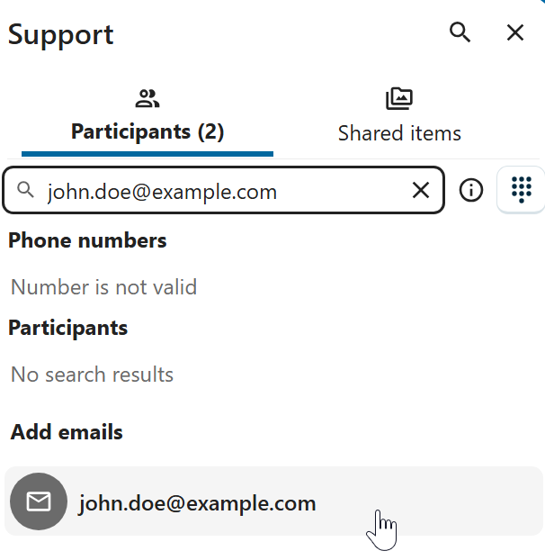 Talk participant panel showing email address field for inviting guests