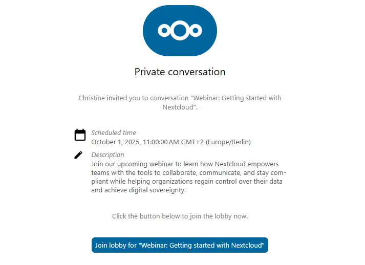 Email invitation received by a guest with a link to join a Talk conversation