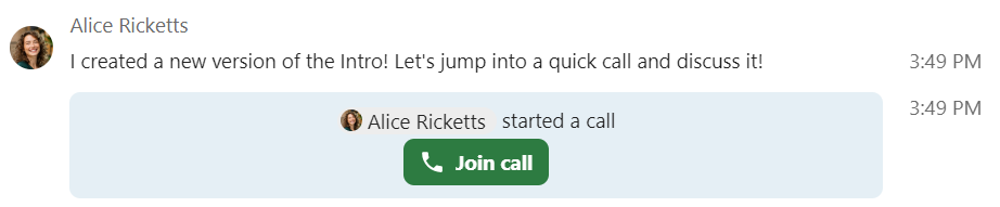 Talk conversation with a green Join call button