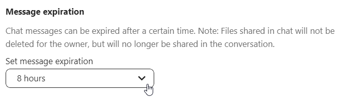 Talk conversation settings showing message expiration duration options