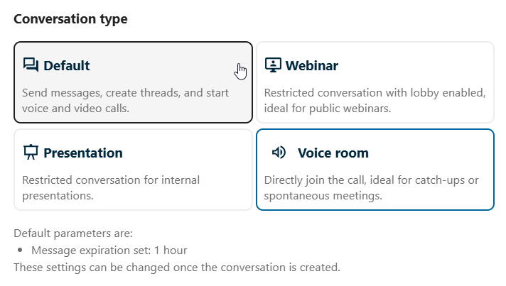 Talk new conversation dialog with presets selection