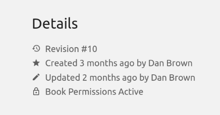 Content level permissions indicator for a page showing "Book Permissions Active"