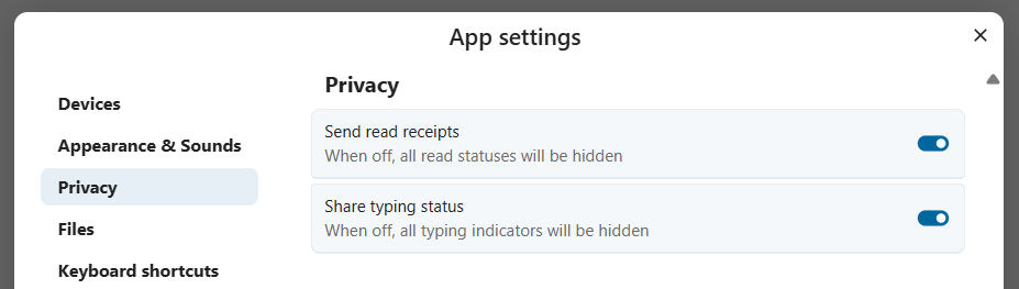 Talk privacy settings for controlling conversation visibility