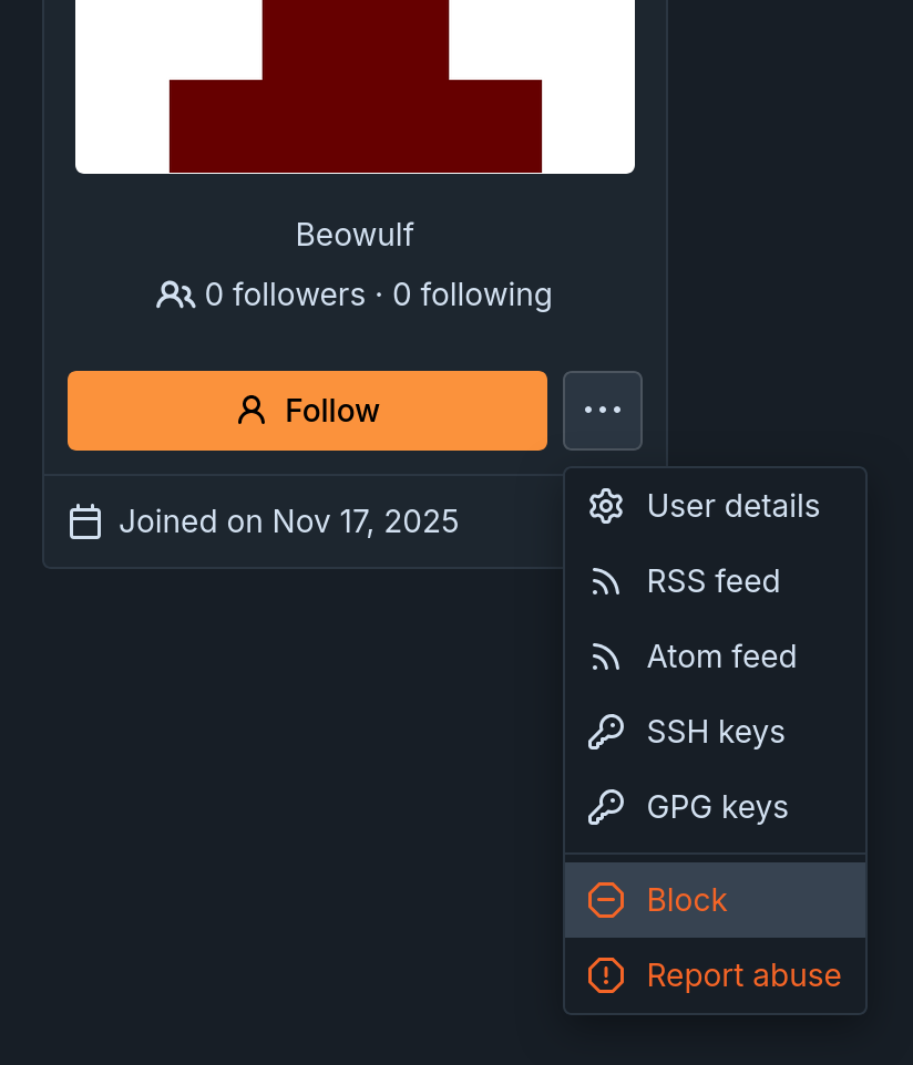Profile card where block button is shown