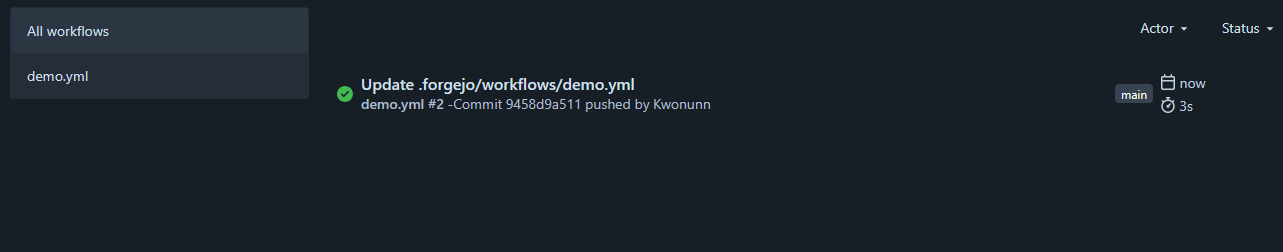 The workflow and run in the actions tab
