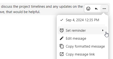 Talk message context menu showing the set reminder option