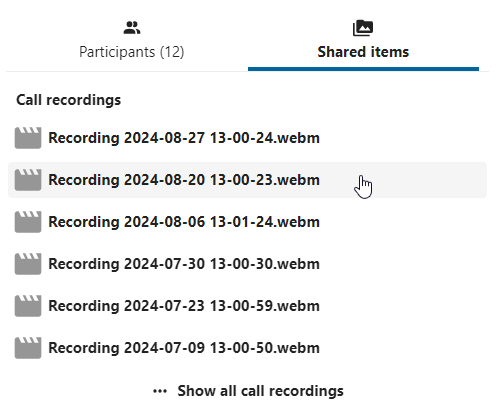 Talk chat showing a shared call recording file