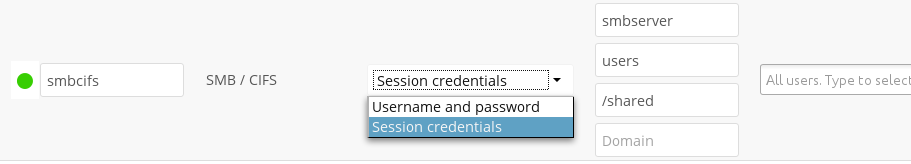 Samba external storage configuration.