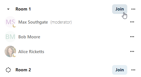 Talk individual breakout room entry in the sidebar with join option