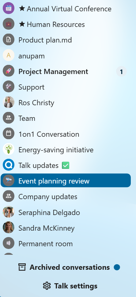 Talk conversation list in compact view without message previews
