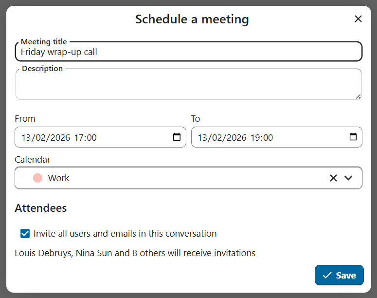 Talk conversation with schedule meeting option to invite participants