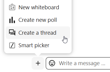 Talk message context menu showing the create thread option