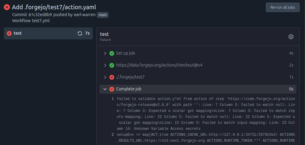 Complete job logs with schema validation errors
