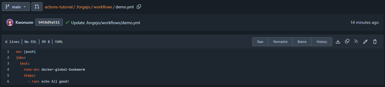 The demo.yaml workflow file